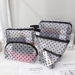 Cosmetic Bags 5Pcs Love Print Mesh Bag Portable Toiletry Organiser Makeup Multifunction Transparent Women Lipstick Storage Pouch