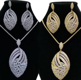 Earrings Necklace GODKI Luxury Big Bold Nigerian Earring Jewelry Sets For Women Wedding Cubic Zircon Dubai Bridal4351470