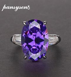 PANSYSEN Fine Anniversary Amethyst Ring 925 Sterling Silver Oval Ruby Emerald Finger Rings For Women Fashion Jewelry Accessories 36770539