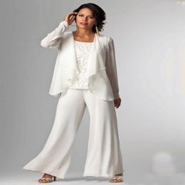 Elegant Chiffon Lady Pants Suits Mother of The Bride Groom With Jacket Plus Size Women Party Dresses Trouser Suit 312n