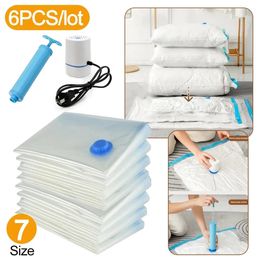 6pcs Vacuum Storage Bags with Pump Transparent Folding Compressed Space Saving Vacuum Bag for Clothes Large Travel Container 240507