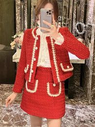 Work Dresses 2024 Autumn Winter Conjuntos De Falda Tweed Suit Jacket Top Women Coat Mini Skirt Sets Two Piece Womens Outifits