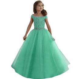 Lavender Water Melon Lovely Girls Pageant Dresses Off Shoulders Crystals Beaded Corset Back Flower Girl Dresses Organza Kids Formal Wea 205f