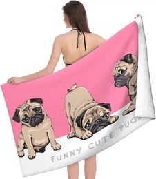 Towel Funny Cute Pugs Microfiber Beach Towels Oversized Soft Blanket Absorbent Quick Dry Bath Travel