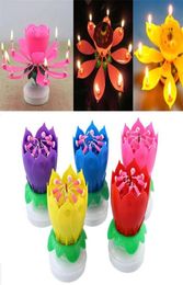 Double Lotus Music Candle Romantic Happy Birthday Flower Play Magic Musical For Kids Gift Party Candles9133514