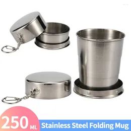 Cups Saucers Coffee Mug With Keychain Lid Stainless Steel Portable Folding Water Cup Space Saving Camping Supplies For Park Family Picnic