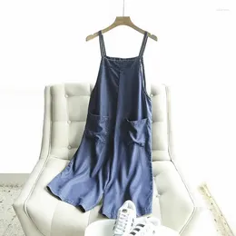 Women's Jeans Wide-Leg Jumpsuit Women's Blue Denim Overalls Women Loose Fashion High-Waist Summer Pocket Solid Baggy Jumpsuits Q150