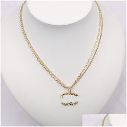 Pendant Necklaces 19Style Luxury Designer Double Letter 18K Gold Plated Crysatl Pearl Rhinestone Sweater Necklace For Women Party Jewe Dh21B