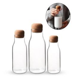 New Cork Glass Bottle Heat Resistant Milk Juice Bottle Transparent Storage Can Sealed Coffee Storage Tank Drop1780453