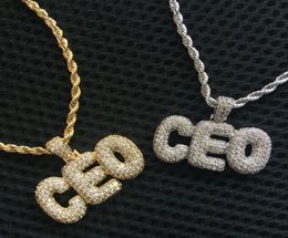 Hip Hop Custom Design Jewellery CZ Micro Pave Ice Out Diamond 18k Gold Alphabet Small Letter Pendant Necklace with Rope Chain5614699