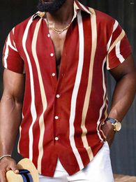 Men's Casual Shirts Shirt Summer Clothing Stripe Pattern 3D Printing Short Sleeved Street Loose Hawaiian