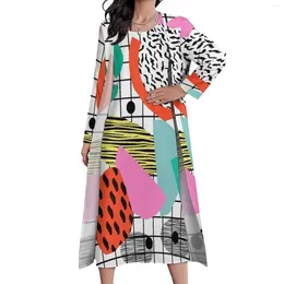 Casual Dresses Memphis Art Dress Two-Piece 80s Style Retro Plaid Aesthetic Boho Beach Long Female Kawaii Maxi Gift Idea
