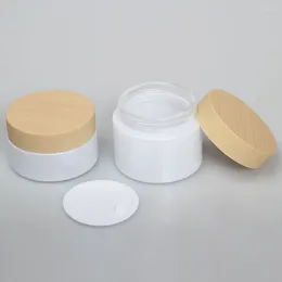 Storage Bottles Bamboo Lid Cosmetic Jar 50g Glass Bottle For Lotion Skincare Face Cream Container