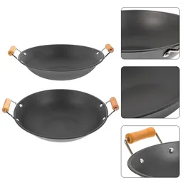 Pans 2 Pcs Stainless Steel Griddle Noodle Cooking Pot Dry Pan Thickened Metal Paella