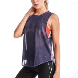 Active Shirts Women Sport Vest Loose Thin Mesh Yoga Shirt Running Fitness Sleeveless T-shirt Quick Dry Forked Tank Tops Gym Workout Tee