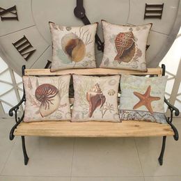 Pillow Retro Nostalgia Postmark Background Beach Animal Conch Starfish Case Home Restaurant Sofa Decoration Cover