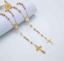 Elfic Gold Plated Three Color Necklace Cubic Zirconia Virgin Mary Necklace rosary necklace74690501990567