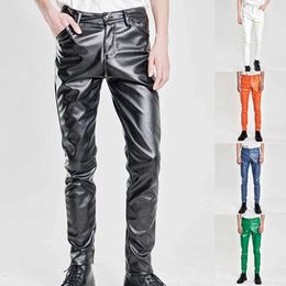 Men's Pants Mens Personalised Leather Pants Fashion Ultra thin Elastic PU Bicycle Leather Pants Stage Performance Bar Pants S-4XLL2405