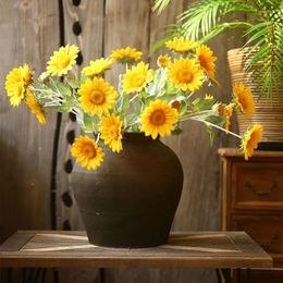 Decorative Flowers 65cm 3 Heads Simulated Flower Silk Sunflower Bouquet Pography Props Wedding Party Decor Fake Home Table Decoration