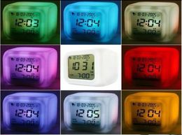 Digital Alarm Clock Glowing LED 7 Color Change Clocks Thermometer Colorful Table Clock with Calendar 8639810