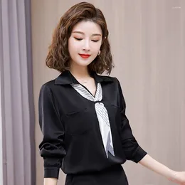 Women's Blouses Pure Colour Chiffon Long Sleeved Versatile And Unique Scarf Top Fashionable Spring Autumn V-Neck Professional Shirt