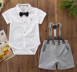 Clothing Sets Summer Toddler Baby Boys Short Sleeve Turn-Down Collar Gentleman Button T-shirt Romper Bib Shorts Formal Outfits Clothes