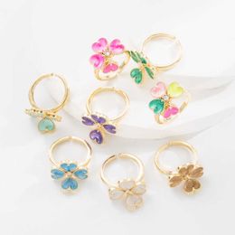 Famous designer rings for lover style genuine gold Coloured creative four leaf clover ring with highend rings with common vanley