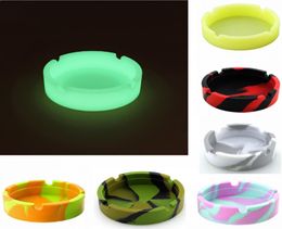 Camouflage Soft Silicone Ashtray Round Luminous Mini Ash Tray Portable Antiscalding Cigarette Holder Smoking Accessories WX914707106423