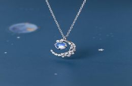 Mix Design Factory charm pendant necklace 925 Sterling Silver Zircon Crescent Moon Star Clavicle necklaces ladies accessorie7471548