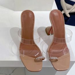 Women Sandals amina muaddi Dress shoes with box rubber high heels platform Crystal-Embellished Decoration Transparent CrystalTransparent Wine Cup Heel