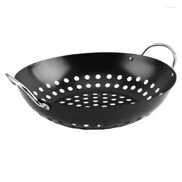 Disposable Dinnerware Grill Pan Outdoor Frying Carbon Steel Pizza Tray Plate With Holes For Non Stick BBQ Restaurants Barbecues