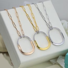 Luxury Necklace Designer Simple Crystal Lock Geometry Charm Pendant Necklace 18K Gold 925 Silver Plated Chain Necklace For Women Men Unisex Fashion Jewellery Gift