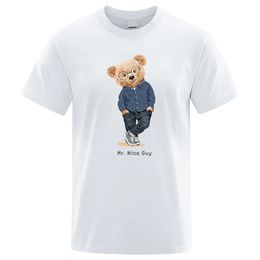 Gentleman Mr. Teddy Bear Nice Guy Prints Men Short Sleeve Street Cotton T-Shirts Loose Oversized Clothing Casual Breathable Tees 240511