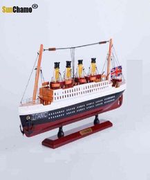 Decorative Objects Figurines 29CM Wooden Titanic Cruise Ship Model Decoration Wood Sailing Boat Craft Creative Living Room Decor A7433530