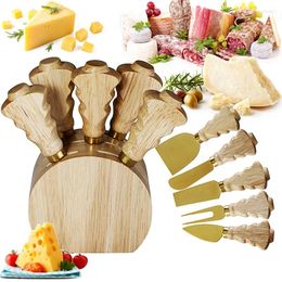 Dinnerware Sets Cheese Knives Set With Holder For Charcuterie Board Accessories Stainless Steel Knife Wood Handle Slicer Cutter