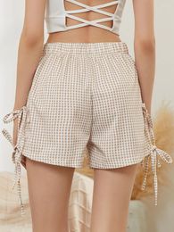 Women's Shorts Women Y2K Plaid Print Side Split Bow Tie Bottoms Wide Leg Elastic Waist Lounge Gingham Pyjama