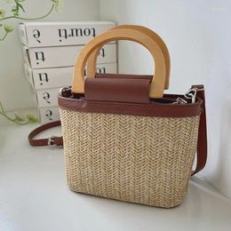 Totes Summer Fashion Women's Seaside Crossbody Bags Retro Straw Female Small Bucket Shoulder Bag Vacation Knitted Purse Handbags