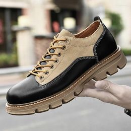 Casual Shoes Men Winter British Cow Leather Ankle Boots Tooling High Quality Platform Motorcycle