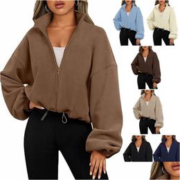 Womens Jackets Autumn Winter Fleece Jacket Coat Women P Zipper Ladies Stand Collar Loose For Drop Delivery Apparel Clothing Outerwear Dhyzt