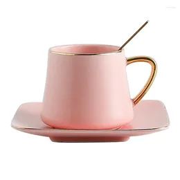 Cups Saucers Portable Teacup And Saucer Creative Pink Reusable Coffee Cup Spoon Kitchen Breakfast Canecas Supplies