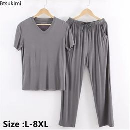 Mens Casual Pyjamas Sets Oversized Modal Short Sleeve and Pants Male Sleepwear Soft Loose Home Clothes for Men 240428