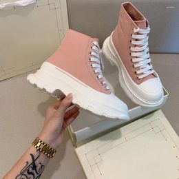 Casual Shoes Luxury Canvas Women Sneakers Thick Bottom High Heels Sport Top Chaussures Femme Cross Tied Lace Up Zapatillas Mujer