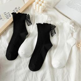 Women Socks Lolita Sweet Girls Lace Bow Ruffle Japanese Style Kawaii Cute White Black JK Funny Short Cotton Vintage Stockings