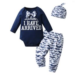 Clothing Sets Spring Autumn Born Infant Baby Boy Long Sleeve Clothes Set Letters Printed Romper Bodysuit Top Pants Cap 3pcs Outfit