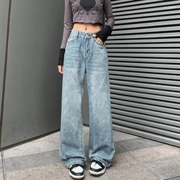 Women's Jeans Washed Bleached Straight Leg Korean Fashion Trends Womens Basic Streetwear Teenage Girls Baggy Boyfriend Style Denim Pants