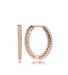 100% 925 Silver 18K Rose Gold Plated Hoop Earring with Clear CZ stone Original box for Jewellery Women's Christmas Gift wjl47355889761