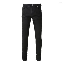 Men's Jeans A8800 2024 High Quality Hipster Fashion Slim Grinding Bone Street Retro Black Small Foot Trousers Trous