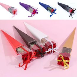 Gift Wrap 1Pc Single Floral Bouquet Packing Box Triangular Cone Shaped Rose Flower Valentine's Mother's Day Packaging Supplies