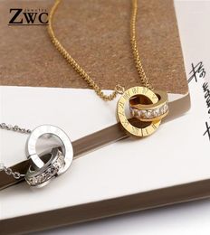 ZWC New Fashion Luxury Gold Colour Roman Numeral Necklace Pendants for Women Wedding Party Stainless Steel Necklace Jewellery Gift11996817