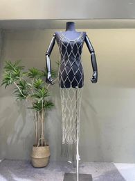 Casual Dresses H80&S90 Sexy&Club Fashion Handmade See Through Metal Body Chain Holiday Women Sleeveless Long Vestidos Dress Beachwear